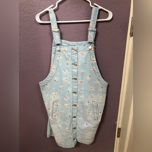DENIM FLORAL OVERALL DRESS